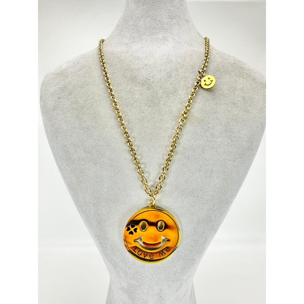 Gold Gülen Yüz Detaylı Kolye